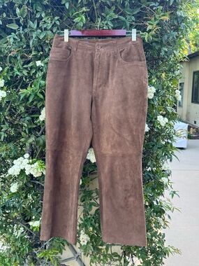 Vintage Facconable Suede Straight-Leg Pants- mid calf